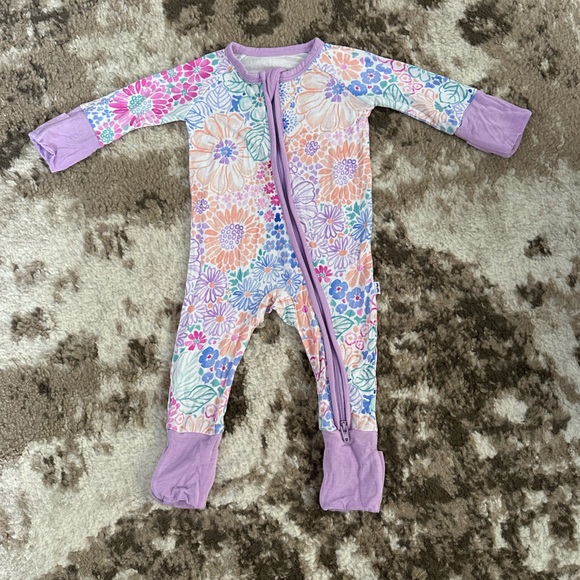 Little Sleepies Pastel Floral Footie in Lavender Accents